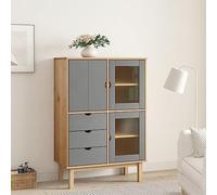 Tonture Buffet Haut OTTA Marron et Gris 85x43x125 cm en Bois Massif de pin avec tiroirs et Portes pour Rangement Pratique dans Salon Salle à Manger ou Chambre