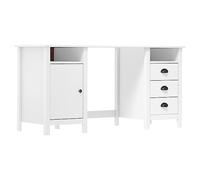 Tonture Bureau Hill Blanc en Bois de pin Massif 150x50x74 cm avec tiroirs Rangement et Porte pour Bureau d'étude ou télétravail à Domicile