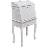 Tonture Bureau secrétaire en Bois de pin et MDF Blanc Style français avec tiroir et étagères, Plateau à charnière réversible pour Rangement, idéal pour Bureau Maison, télétravail, Salon ou Chambre