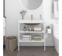 Tonture Cadre de lavabo Blanc pour Salle de Bain Vasque encastrée en Fer Enduit de Poudre, Support Stable et Durable pour Rangement et Espace optimisé, Design Moderne