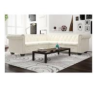 Tonture Canapé d'angle Chesterfield 5 Places en Cuir Artificiel Blanc, 205x205x73 cm, Banquette modulable avec Coussins rembourrés, idéal Salon séjour Bureau, Design élégant et Confortable
