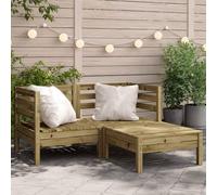 Tonture Canapé de jardin 2 places avec tabouret en bois de pin imprégné sous pression, canapé modulaire résistant aux intempéries avec dossier, meuble de salon extensible pour terrasse, balcon