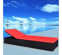 Tonture Chaise Longue Bain de Soleil en résine tressée Noire avec Coussin épais 195x60 cm réglable Double côté pour Jardin terrasse Balcon Piscine détente Sieste Relax inclinable