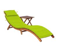 Tonture Chaise Longue de Jardin en Bois d'acacia Massif avec Coussin Vert et Table Pliable, transat Ergonomique réglable pour terrasse, Piscine, Balcon, détente et Sieste en extérieur