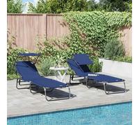 Tonture Chaise Longue Pliante 2 pcs Bleu en Tissu Oxford 190 x 57 x 81 cm transat inclinable réglable pour Jardin terrasse Balcon Piscine détente et Bronzer Confortable