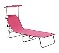 Tonture Chaise longue pliante avec toit pare-soleil rose, en aluminium, réglable et pliable, résistante aux intempéries, ergonomique, pour terrasse, balcon, piscine, chaise longue de relaxation