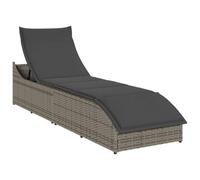 Tonture Chaise longue pliante grise en rotin synthétique avec coussin et espace de rangement, réglable, pliable, ergonomique, résistante aux intempéries, avec rembourrage et accoudoirs, pour terrasse