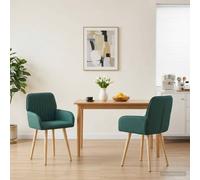 Tonture Chaises de Salle à Manger 2 pcs Tissu Vert foncé avec Cadre métal et Pieds Bois Massif d'hévéa, Assise rembourrée Confortable avec accoudoirs inclinés pour Repas et Salon Moderne