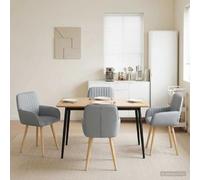 Tonture Chaises de Salle à Manger 4 pcs Tissu Gris Clair avec Cadre métal et Pieds Bois Massif hévéa Design Moderne Dossier et accoudoir Confort pour Cuisine Salon Repas
