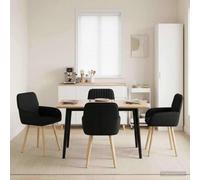 Tonture Chaises de Salle à Manger 4 pcs Tissu Noir 56,5 x 50 x 87,5 cm Cadre métal Pieds Bois Massif hévéa Dossier et accoudoir Confort pour Repas Modernes scandinaves