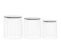 Tonture Ensemble 3 Tables Basses gigognes Blanches métal et MDF, Tables d'appoint avec Plateau Stable, Rangement compartimentable, Design Industriel Vintage pour Salon séjour Chambre Bureau
