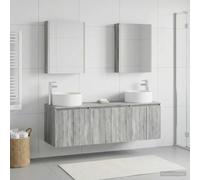 Tonture Ensemble d'armoire de Salle de Bain 5 pièces Sonoma Gris avec éclairage LED Meubles muraux spacieux Rangement Moderne pour intérieur Compact et élégant