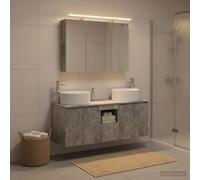 Tonture Ensemble d'armoire de Salle de Bain Moderne 4 pièces Gris béton avec Meubles avec lavabos, Miroir LED, Rangement Mural, Grande capacité pour intérieur