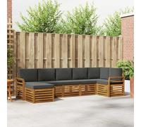 Tonture Ensemble de canapé d'angle 7 pièces en Bois d'acacia Naturel et Anthracite pour Salon extérieur ou intérieur, mobilier modulable, Design Moderne, résistant aux intempéries