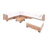 Tonture Ensemble de canapés 27 pcs en rotin Naturel avec Coussins crème, 3 Segments Angle et Central, Pouf, Table Basse, Bois d'acajou, Salon séjour modulable Confortable et Durable