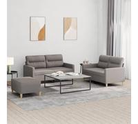 Tonture Ensemble de canapés 3 pièces Taupe en Tissu avec Coussins, canapé 2 Places Grand et Petit, Pouf Repose-Pied, Structure métal et contreplaqué, Salon séjour Bureau, Confort et durabilité
