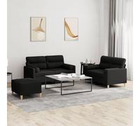 Tonture Ensemble de canapés 3 pièces Tissu Noir avec Coussins, canapé 2 Places Grand et Petit, Pouf Repose-Pied Compact, idéal Salon séjour Bureau, Structure métal Robuste pour Confort Durable