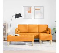 Tonture Ensemble de Canapés Modulable 2 pcs Jaune foncé en Polyester avec Coussin, Canapé d'angle L-Shaped 3 Places et Pouf, Cadre en Bois, Accoudoirs Plats, Salon Séjour Moderne