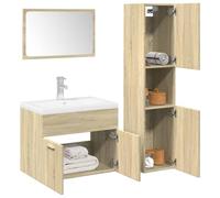 Tonture Ensemble de Meubles de Salle de Bain 3 pièces chêne Sonoma avec Armoire Colonne Miroir Mural et Rangement Compact pour Appartement Maison ou buanderie