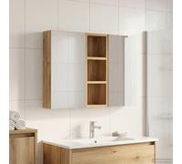 Tonture Ensemble de Meubles de Salle de Bain 3 pièces en Bois d'ingénierie avec Miroir Double Face éclairage LED intégré, Rangement Mural Compact pour Toilette WC Douche buanderie