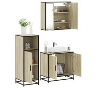 Tonture Ensemble de Meubles de Salle de Bain 3 pièces en chêne Sonoma avec Armoire Miroir, Colonne et Rangement Suspendu pour Appartement ou Maison