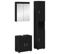 Tonture Ensemble de meubles de salle de bain Tulum 3 pièces noir avec matériau en bois, 60 x 34 x 63 cm, composé d'un meuble sous lavabo, d'une armoire de salle de bain et d'une armoire à miroir