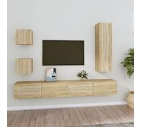 Tonture Ensemble de Meubles TV 5 pcs Chêne Sonoma Bois d'ingénierie Suspendu Mural avec Rangement tiroir Porte Niche pour Salon séjour, Design Moderne scandinave Angle Support écran Multimedia