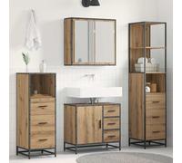 Tonture Ensemble de mobilier de Salle de Bain 4 pièces en Bois d'ingénierie avec Miroir, lavabo, Armoire Colonne, Meuble Bas et Haut pour Espace Moderne, Rangement Pratique et Design Mural