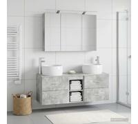 Tonture Ensemble de mobilier de Salle de Bain 4 pièces Gris béton avec Armoire Miroir LED, lavabo, Robinet, Rangement et éclairage USB pour Espace Moderne et Compact