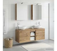 Tonture Ensemble de mobilier de Salle de Bain 5 pièces en chêne Artisanal avec Miroir LED éclairage USB Rangement Mural Moderne pour Espace Compact