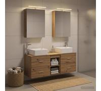 Tonture Ensemble de mobilier de Salle de Bain 5 pièces en chêne Artisanal avec miroirs LED, vanité Grande capacité, Meubles muraux, Design Moderne pour Espace Fonctionnel et esthétique