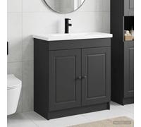 Tonture Ensemble de mobilier de Salle de Bain Noir 56 x 37,5 x 81 cm avec lavabo intégré Armoire Rangement et étagère Moderne Bois pour Toilette WC Douche buanderie