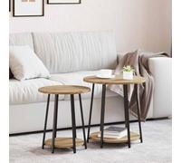 Tonture Ensemble de Tables d'appoint 2 pièces chêne Artisanal et Noir, Tables gigognes avec Plateau Rond, Meuble Console pour Salon Chambre Bureau, Support Rangement Polyvalent et Robuste