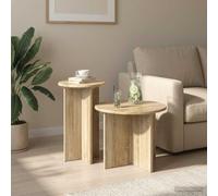 Tonture Ensemble de Tables d'appoint chêne Sonoma 2 pièces avec Rangement Plateau Rond Ø 45 x 35 cm et Ø 29,5 x 49 cm pour Salon Chambre Bureau, Meuble Console Support Multifonction Pratique