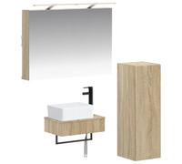 Tonture Ensemble Meuble Salle de Bain 4 pcs en Bois d'ingénierie Chêne Sonoma avec éclairage LED, Rangement Mural Compact, tiroirs et Portes pour Salle de Bain Moderne intérieur