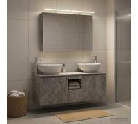 Tonture Ensemble Meuble Salle de Bain 4 pcs Gris béton Bois d'ingénierie avec Miroir LED Montage Mural 11 étagères 7 Portes 1 tiroir Grand Rangement pour intérieur Moderne
