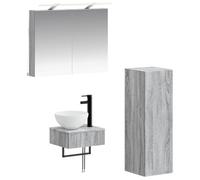 Tonture Ensemble Meuble Salle de Bain 4 pcs Sonoma Gris Bois d'ingénierie avec Miroir LED Rangement Mural 11 étagères 40 x 10,5 x 60,5 cm Design Moderne pour Espace intérieur