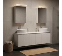 Tonture Ensemble Meuble Salle de Bain 5 pièces Blanc en Bois d'ingénierie avec LED, Rangement Mural et tiroirs, Design Moderne, Grande Armoire et étagères pour optimiser Espace intérieur
