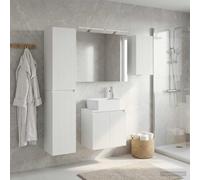 Tonture Ensemble Meuble Salle de Bain 5 pièces Bois d'ingénierie Blanc avec miroirs LED et Rangement Mural, 12 étagères, 7 Portes, Montage Mural pour Espace intérieur organisé et