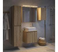Tonture Ensemble Meuble Salle de Bain 5 pièces chêne Sonoma Bois d'ingénierie avec Miroir LED Rangement Mural 12 étagères 7 Portes Montage intérieur Design Moderne Fonctionnel