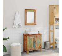 Tonture Ensemble Meuble Salle de Bain en Bois Massif recy vec Miroir Mural Vintage Armoire Colonne avec étagères pour Rangement Suspendu dans Appartement Maison