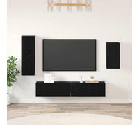 Tonture Ensemble Meuble TV 4 pcs en Bois d'ingénierie chêne Noir avec étagères, Portes, Rangement Mural Suspendu pour Salon Chambre sejour, Design Moderne scandinave et Industriel Pratique