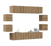 Tonture Ensemble Meuble TV Mural chêne Artisanal 8 pièces Bois d'ingénierie Design Moderne scandinave Rangement tiroir Porte pour Salon Chambre séjour
