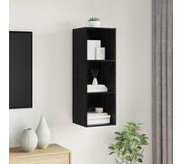 Tonture Ensemble Meuble TV Mural chêne Noir 37 x 37 x 107 cm avec 3 étagères Rangement Salon séjour Design Moderne scandinave Bois Industriel Console Support écran multimédia