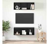 Tonture Ensemble Meuble TV Mural chêne Noir Design Moderne 2 pièces 37 x 37 x 107 cm avec 6 étagères Rangement Salon séjour Contemporain