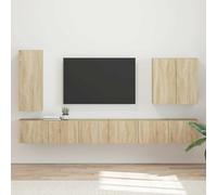 Tonture Ensemble Meuble TV Mural chêne Sonoma 6 pièces avec étagères, Portes pivotantes, Rangement modulable pour Salon séjour Chambre, Design Moderne scandinave Bois Durable