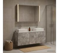Tonture Ensemble mobilier Salle de Bain 4 pièces Gris béton Bois d'ingénierie avec Miroir LED Double Face Rangement tiroirs Porte réversible Montage Mural Design Moderne pour Espace organisé