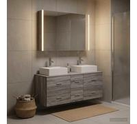 Tonture Ensemble mobilier Salle de Bain 4 pièces Sonoma Gris avec Miroir LED, Rangement Mural, Portes réversibles, Finition Bois d'ingénierie, idéal pour Chambre, Salle de Bain ou entrée