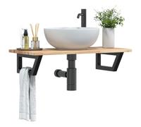 Tonture Étagère Murale pour Vasque en Acier Noir et Bois Massif d'acacia, Support Double de 80 x 40 cm, capacité 100 kg, Rangement, Design Moderne pour Salle de Bain, lavabo, Toilette