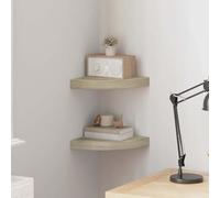 Tonture Étagères d'angle flottantes en MDF chêne 25x25x3,8 cm avec Support métallique, Ensemble de 2 Supports muraux pour Salon Chambre Cuisine Bureau décoration